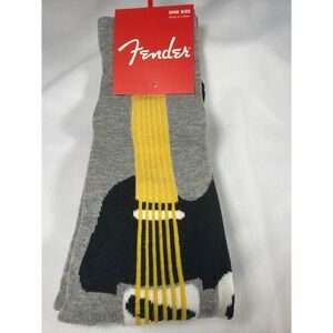 Fender Electric Guitar Graphic Crew Socks Mens One Size Gray Polyester Rocker